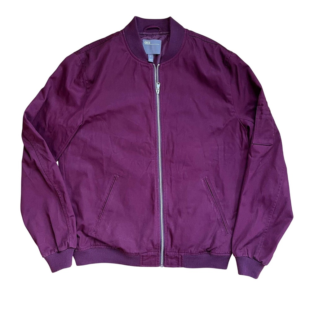 ASOS Mens Burgundy Cotton Twill Bomber Jacket Size Medium Maroon Zip Up F100221